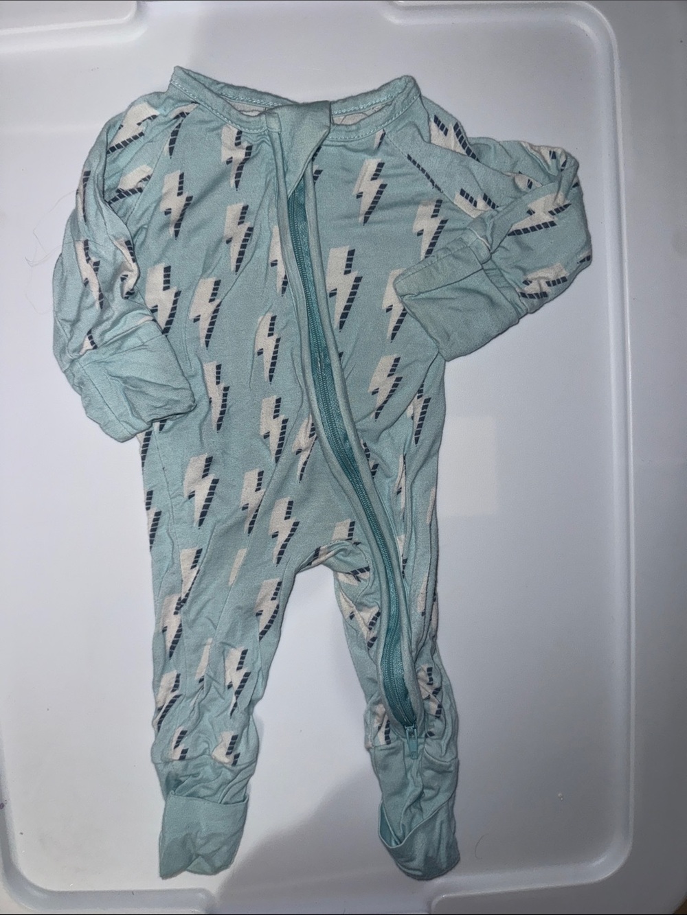 Zip-Front Mint Lightning Print Footie One-Piece